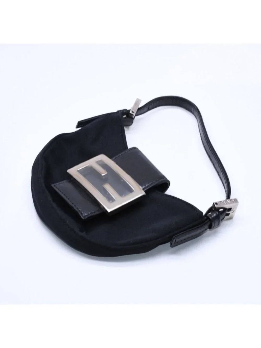 Fendi Handbag Mini Croissant Mini Mamma Pouch Case Cotton Jersey Leather Black